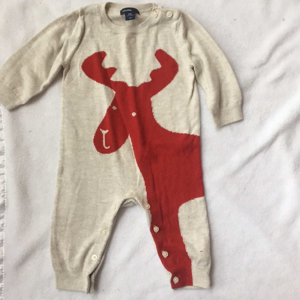 Baby Gap 6-9 m knit Moose jumper cream and red